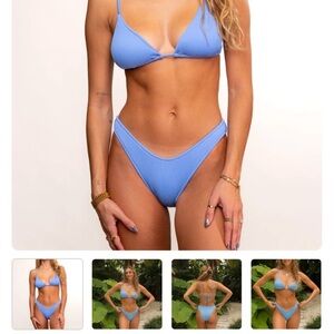 Light Blue Ribbed Triangle Bikini Set - Women